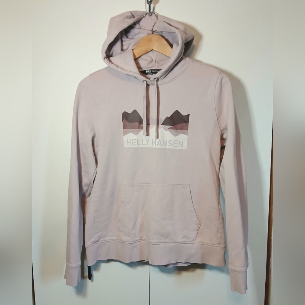 Women’s Helly Hansen Hoodie – Size Large – Light Purple Scenic Mountain Graphic